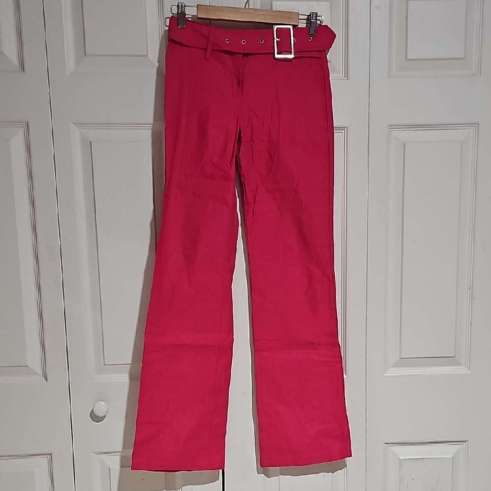 Studio Y Hot Pink Flare Dress Pants Size 1/2 Built-In Belt
